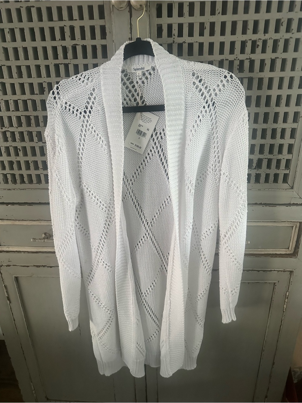Splendid White Open-Knit Long Cardigan